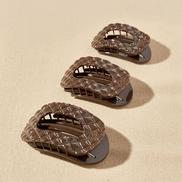 Flat Round Hair Clip | Large | Truly Taupe Quilted