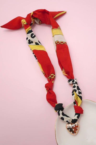 HANDMADE SCARF CHARM NECKLACE Orange Heart