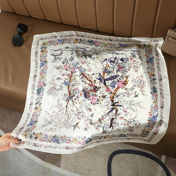 LARGE FLORAL PRINT BANDANA SCARF Off White
