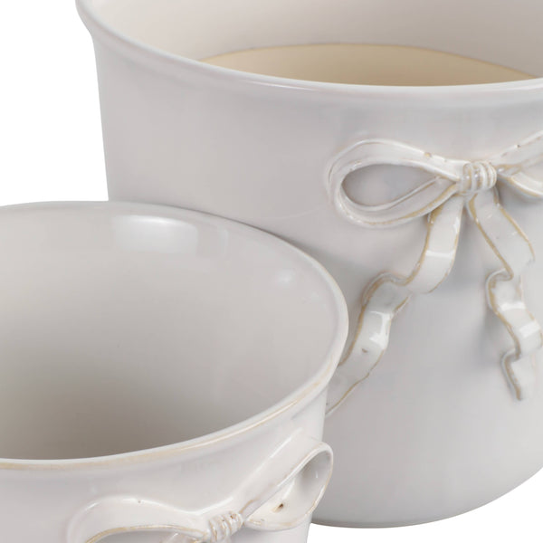 Planter White Ceramic Pretty Bow