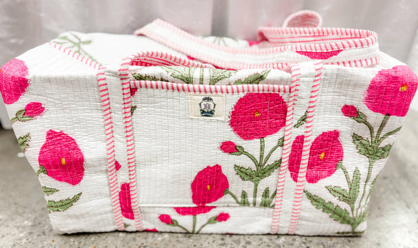 Pink Mughal | Large Quilted Duffel Bag