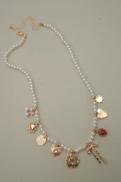 PEARL BEADED BOW STRAWBERRY CHERRY NECKLACE