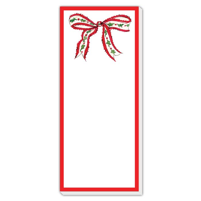Handpainted Red Holiday Bow Skinny Notepad