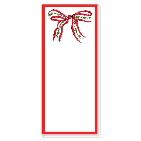 Handpainted Red Holiday Bow Skinny Notepad