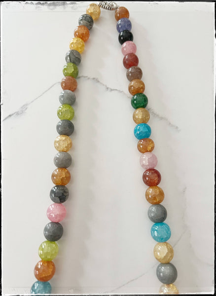 Short Gemstone Agate Bead Necklace Coconut Wood Multicolored