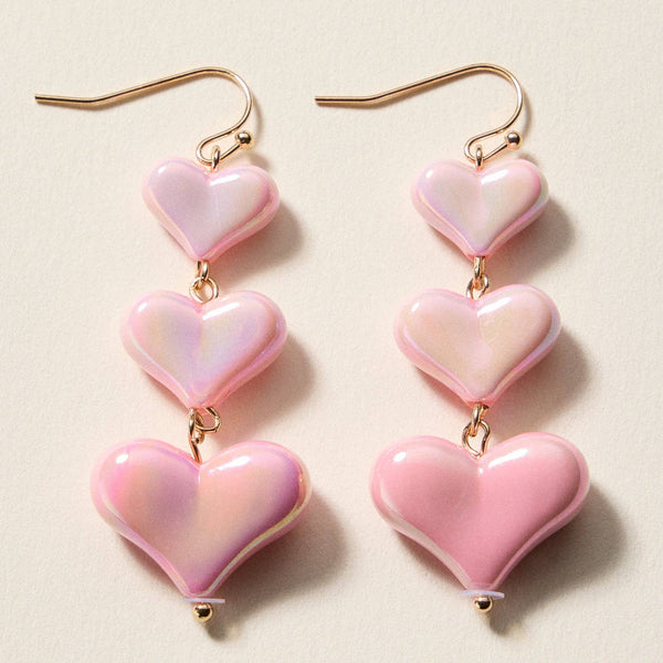 Pink Triple Heart Drop Earrings