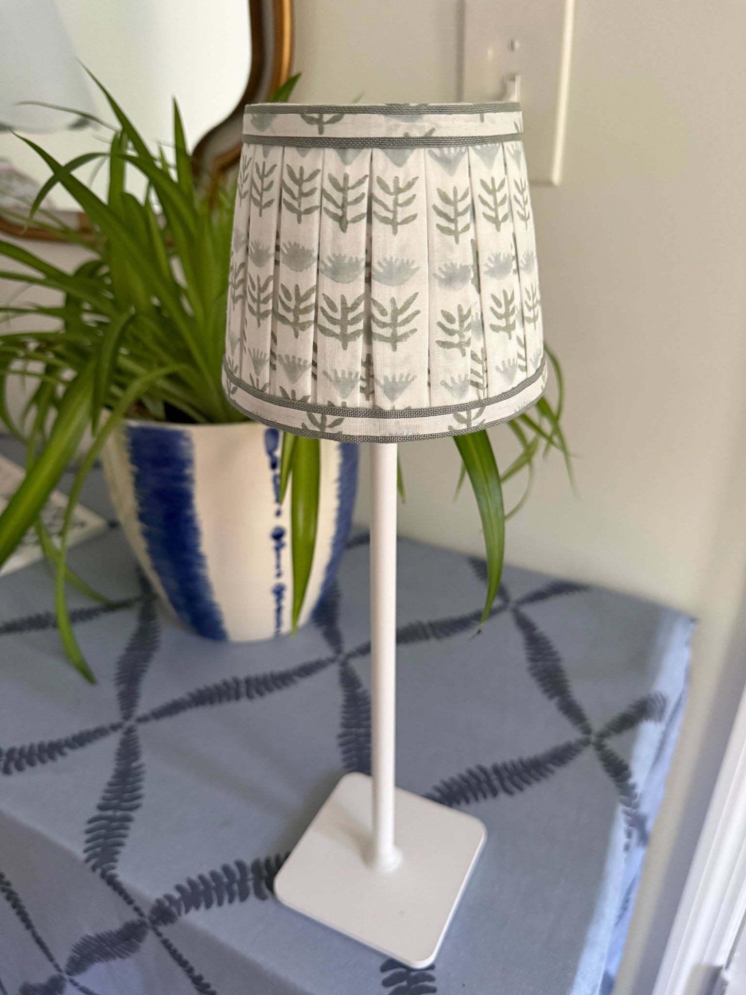 Pleated Block Print Lampshade for Cordless Lamp - Claire Serene