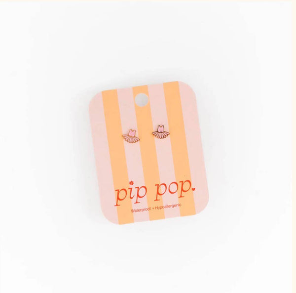 Ballet Tutu Stud Earrings - Hypoallergenic, Flat Back, Girl: Pair