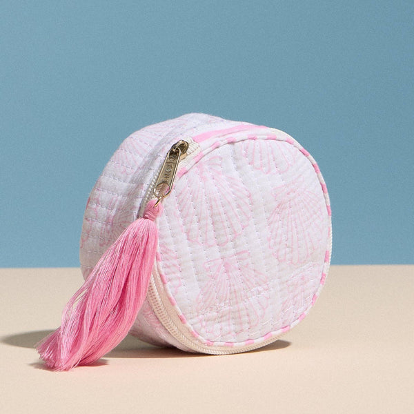 Pink Quilted Seashell Round Coin Pouch