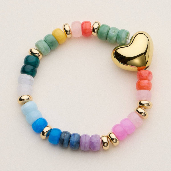 Glass Bead Bracelet with Gold Heart Accent