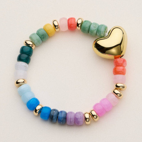 Glass Bead Bracelet with Gold Heart Accent