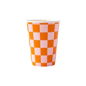 Pink & Orange Check Paper Cups