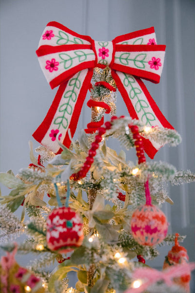 Bow Tree Topper: Red - Felted Wool