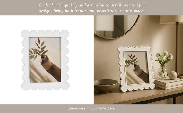 Photo Frame - Resin with Decorative Scalloped Edge: White / 4x6