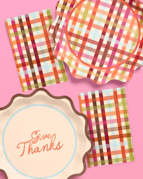 Fall Plaid Paper Napkins - 25 pcs; Thanksgiving decor, 6x4