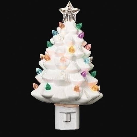 7"H Vintage White Tree Night Light; Color Bulbs; Swivel Plug