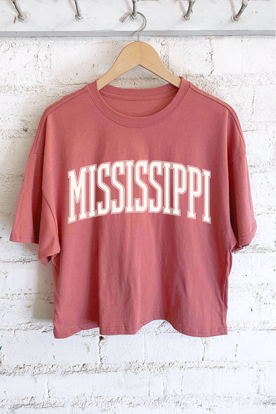 MISSISSIPPI PUFF GRAPHIC LONG CROP TOP: MAUVE