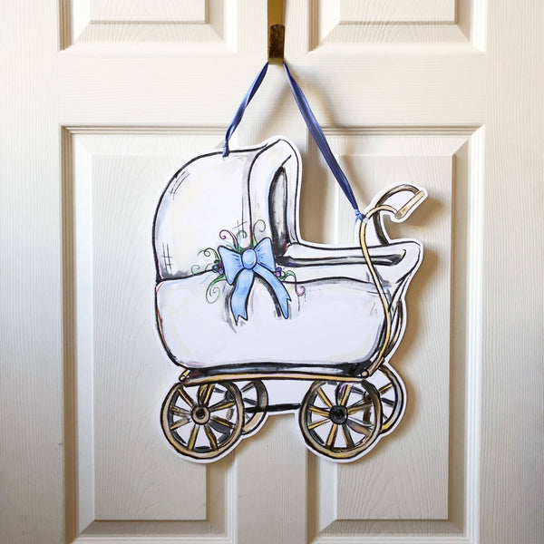 Baby Carriage Door Hanger White Carriage