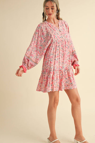 EXCLUSIVE PRINT PUFF SLEEVE TIERED BABYDOLL DRESS Camel Multi Paisley
