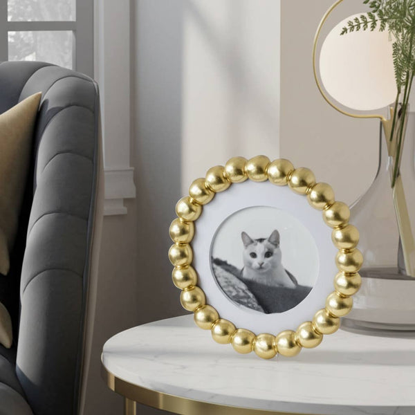 Photo Frame - Gold Glass Elegant Matted Beaded, 6x6 in.