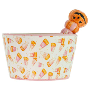 4.75" Round Pink Candy Corn Bowl & Spreader Rosanne Beck