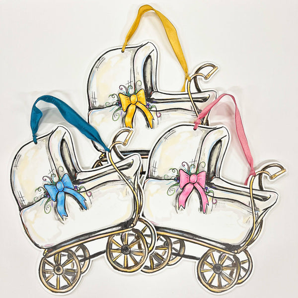 Baby Carriage Door Hanger White Carriage