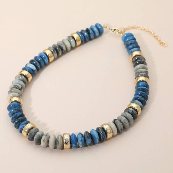 Chunky Resin Disc Beaded Necklace: Gold Gray