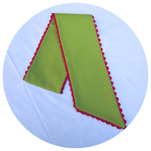 Custom Linen Sashes with Trim : Red with White trim 54"
