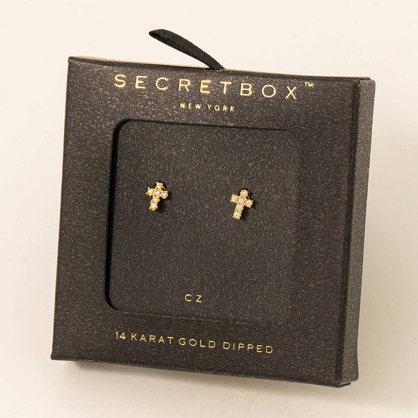 Gold Dipped Mini Cross Stud Earrings: GD