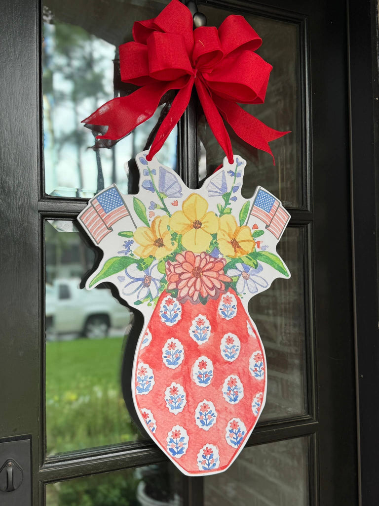Liberty Red Block Print Patriotic Vase Door Hanger - Thumbnail 2
