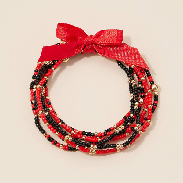 Game Day Seed Beaded Bracelet Set: Burgundy/White