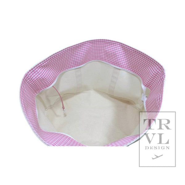TRVL Maxi Tote - Coated Canvas Large Natural With Gingham Pink