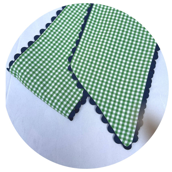 Custom Gingham Sashes with Trim: Black with Orange Trim 54"