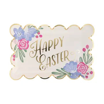 Happy Easter Floral Scallop Paper Plates