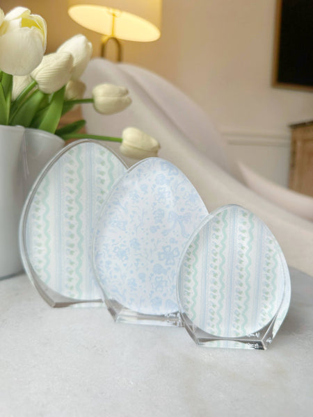 Blue Acrylic Egg Trio: Medium