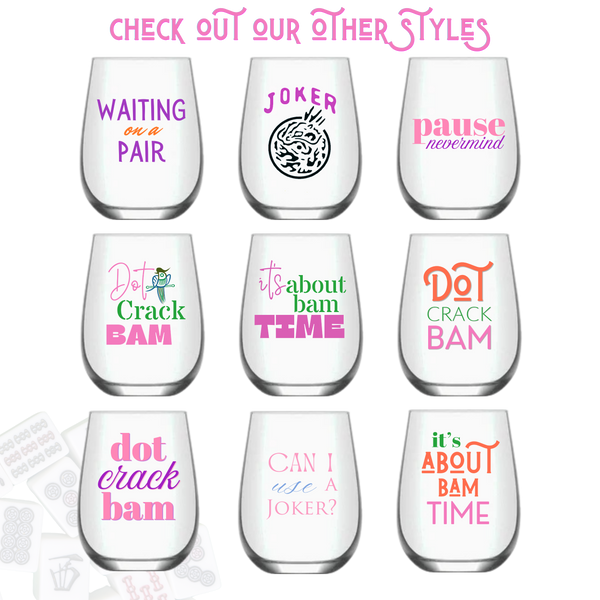 Mahjong Stemless 4ct Set Wine Glasses "Can I Use a Joker"