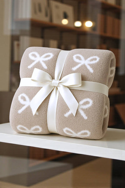 Taupe and Cream Bow Luxury Blanket