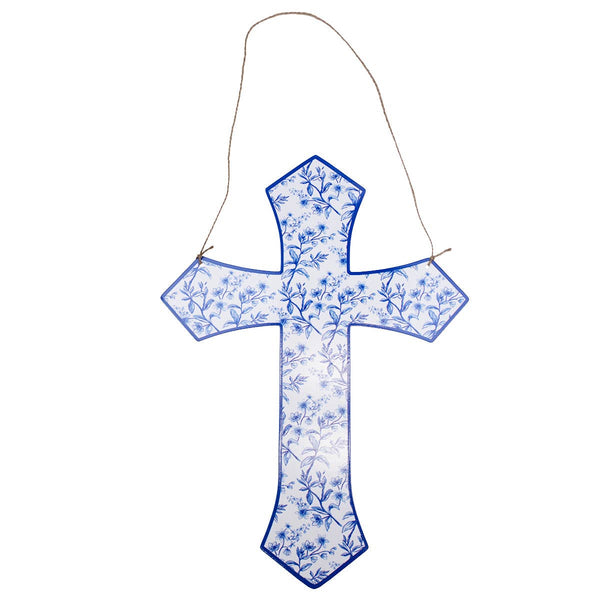 Aldridge Garden Cross Door Hanger   Blue/White   22.75x16