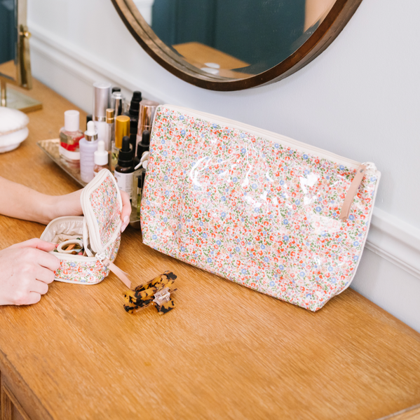 Floral Clear Coated Travel Pouch