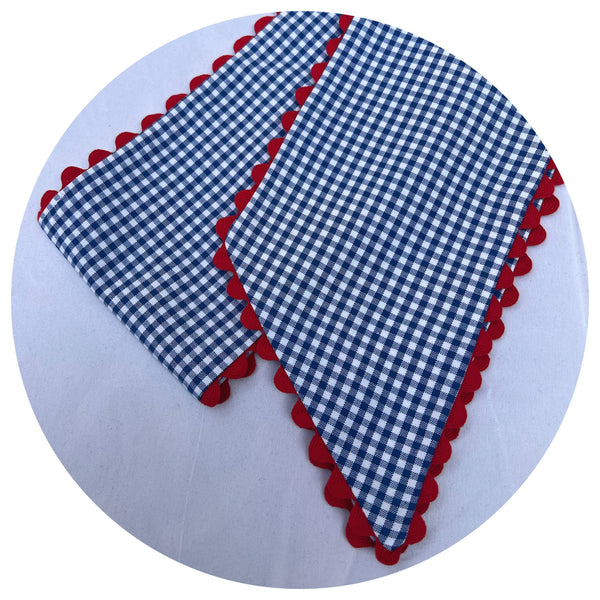 Custom Gingham Sashes with Trim: Black with Orange Trim 54"