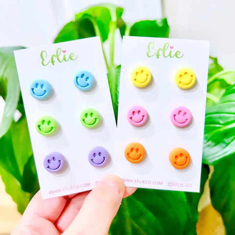 Smiley Face Stud Earrings Set | Back To School Teacher Gift: Blue Green Purple