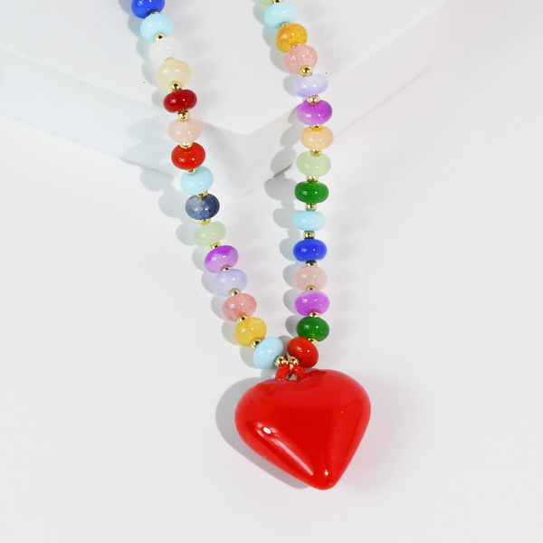 Happy colorful heart Necklace: Cream