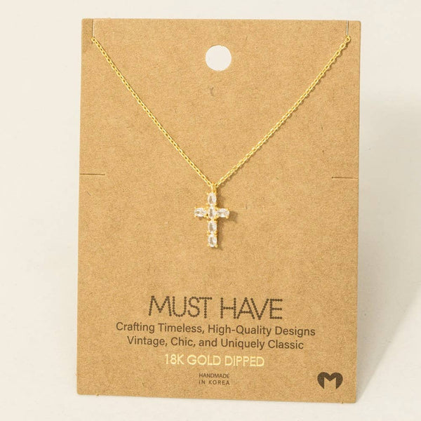 Rhinestone Cross Pendant Necklace: Silver
