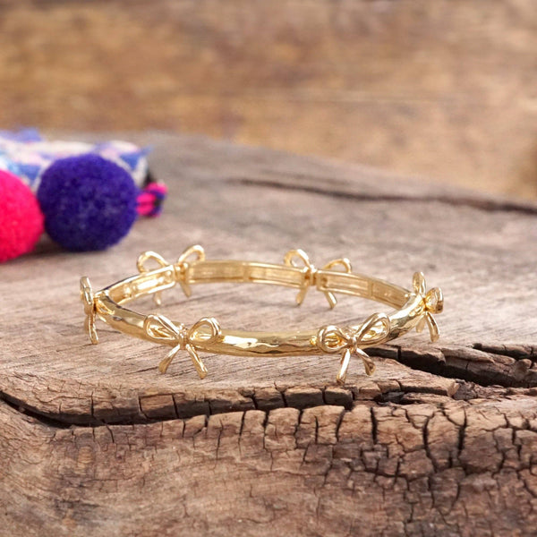 Bow Bangle Bracelet - Gold Silver Tone: Gold Tone