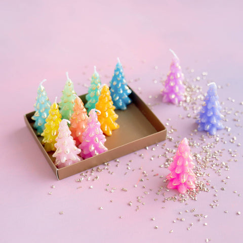 Glitterville Rainbow Tree T-Light, Boxed St/12, 2.5"