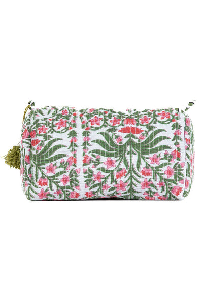 Green and Pink Floral print Quilted Cotton Toiletry Bag Set