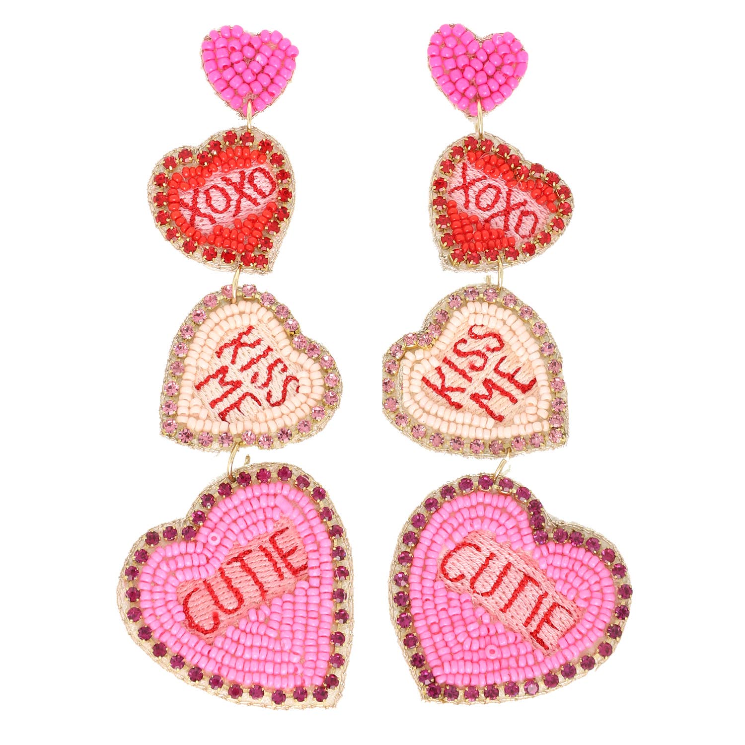 XOXO Love You Be Mine Conversation Hearts Dangle Earrings: Pink