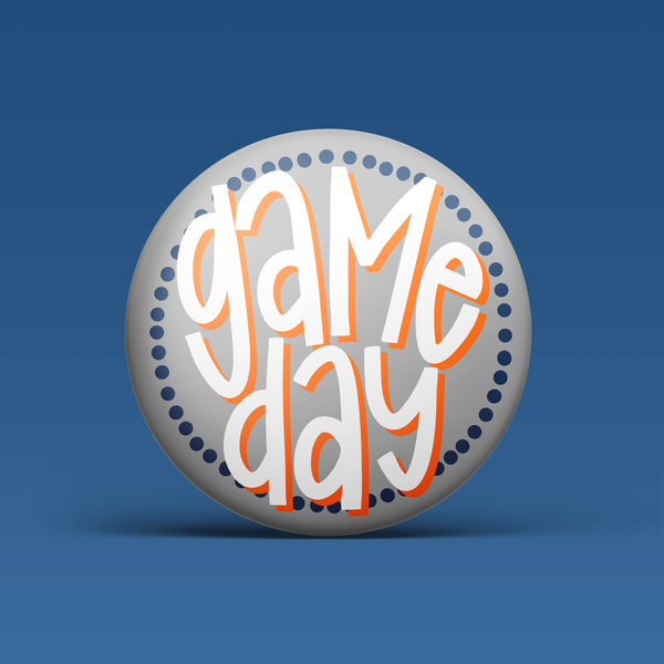 Navy & Orange Game Day Polka Dots Buttons | Game Day Pins: WHITE BACKGROUND