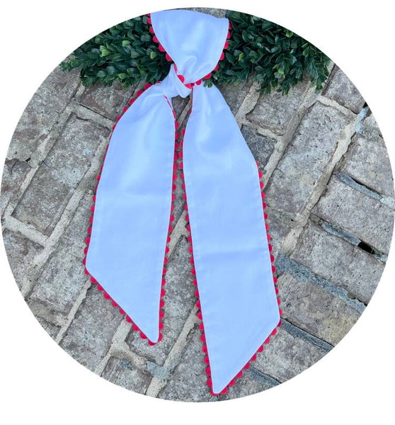 White Cotton Pique Sash with Trim: 44 inches / White