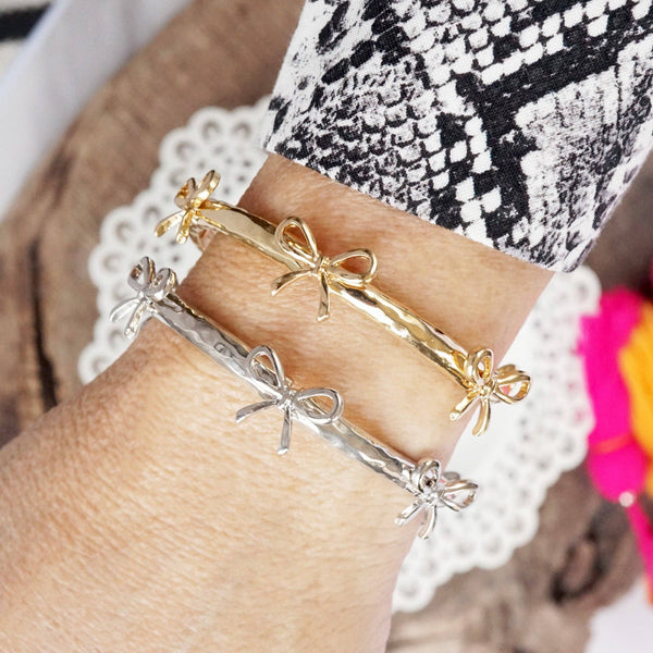 Bow Bangle Bracelet - Gold Silver Tone: Gold Tone